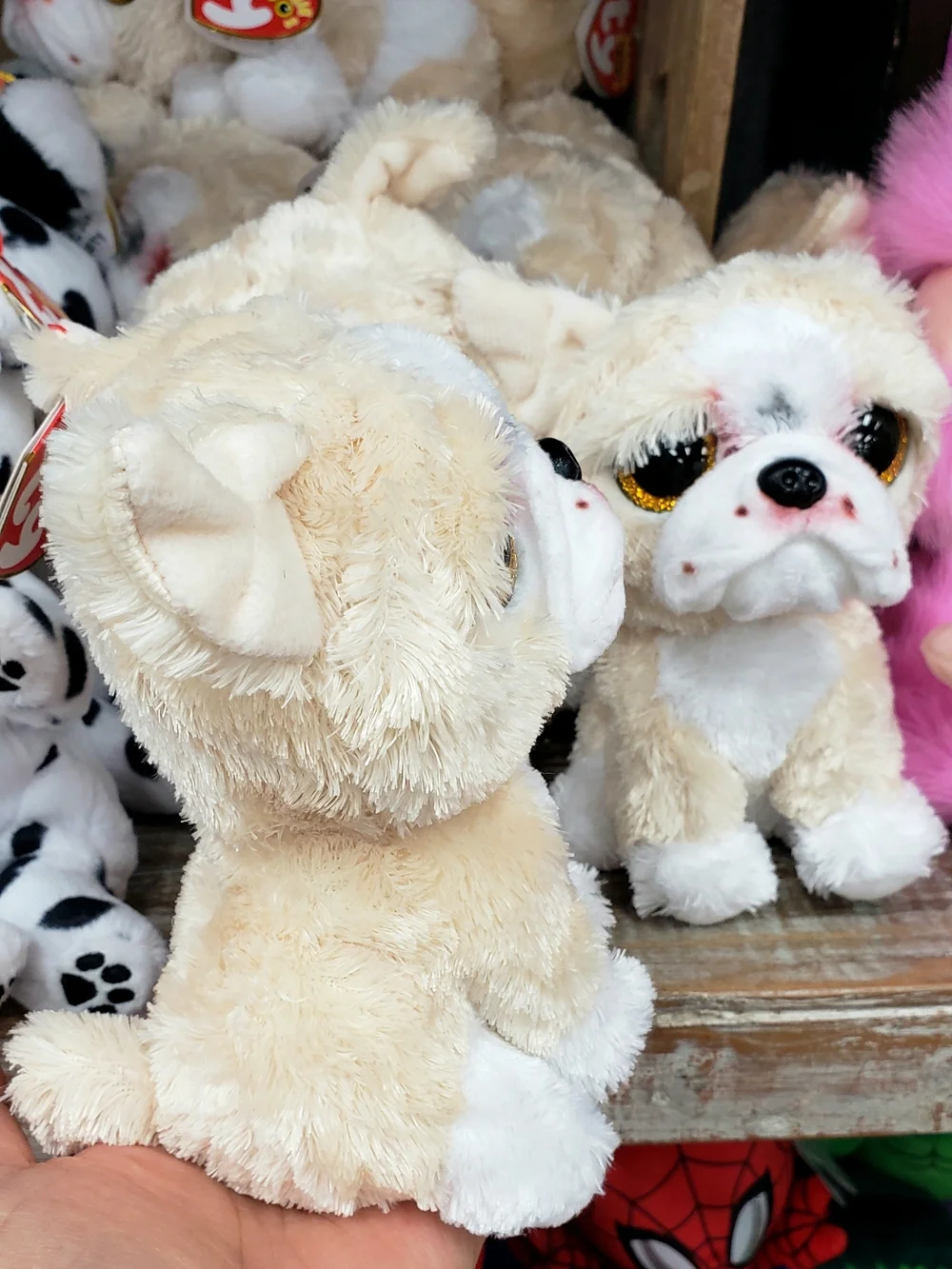 Ty Beige & White Bulldog Plush Dog Toy with Gold Eyes
